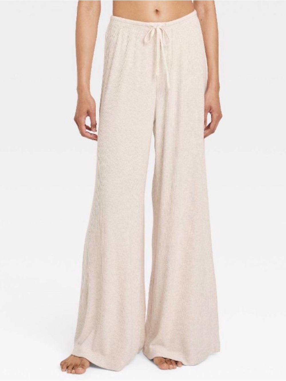 AUDEN Wide-Leg Drawstring Lounge Pants in Light Cream